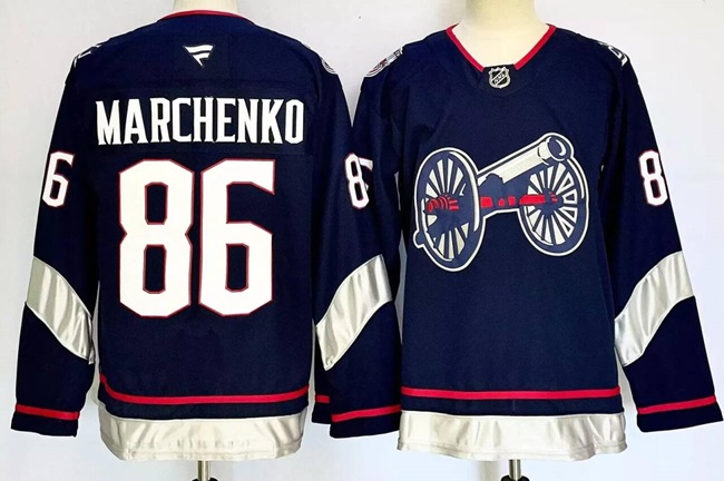 Men's Columbus Blue Jackets #86 Kirill Marchenko Navy 2024-25 Stitched Hockey Jersey